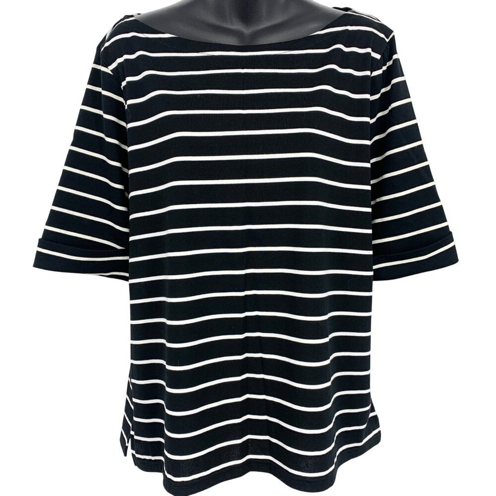 Ralph Lauren Women XXL Extra Large Black White Stripe Short Sleeve Boat NWT New